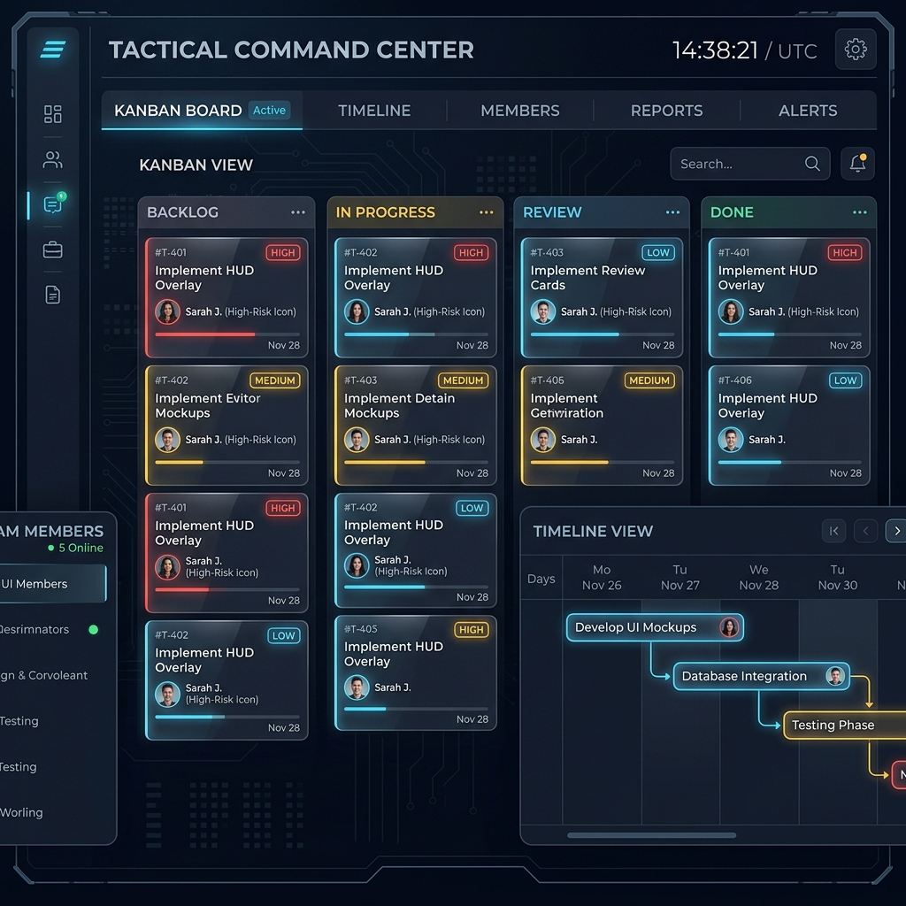 Colaboración Táctica: Tableros Kanban y flujos de trabajo en equipo sincronizados.